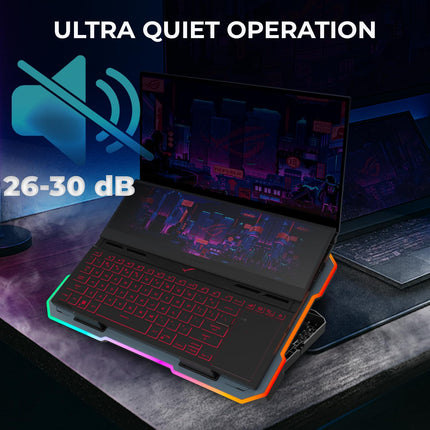 EvoFox Typhoon 2 Laptop Cooling Pad | 6 High-Speed Fans, RGB Lights, Adjustable Stand & Dual USB Ports, Premium Metal Laptop Cooler Pad for Gaming Laptops, Quiet Operation & Ergonomic Design (Blue)