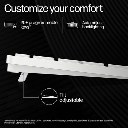 HP 970 Creator Keyboard, Wireless and Multi-Device with 20 programmable Shortcut Keys, Backlit with sensors, up to 6 Month Battery, AES encrypted, 1yr Warranty, 0.67 kg, Silver