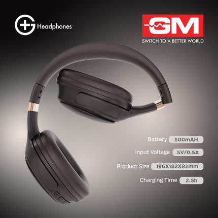 GM G+ Headphones, 70H Playtime Over The Ear Headphones with Mic, BT 5.3, Pure Bass, 45ms Low Latency, Dual Pairing, 4 Play Modes (FM, Radio, SD Card & Aux), 1 Year Warranty