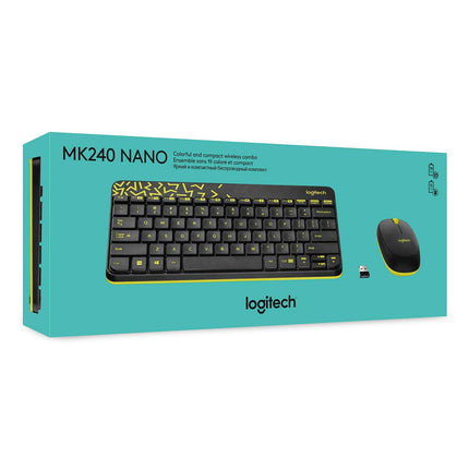 Logitech MK240 Nano USB Wireless Keyboard and Mouse Set Black/Chartreuse Yellow