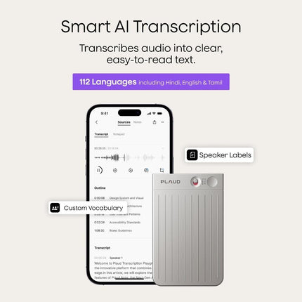 Plaud Note AI Voice Recorder Device/Dictaphone w/Case App Control AI Transcribe & Summarize Support 112 Languages 64GB Digital Audio Recorder Note Taker for Lectures Meetings Calls, Starlight