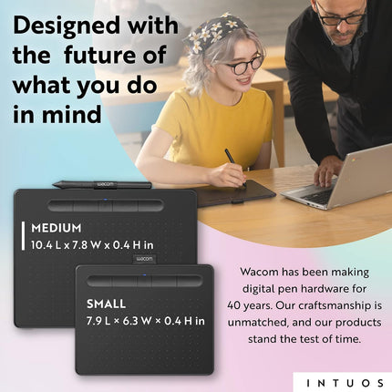 Wacom Intuos Medium CTL-6100WL/K0-CX Bluetooth Graphics Drawing Tablet, Portable for Teachers, Students and Creators, 4 Customizable ExpressKeys, Compatible with Chromebook Mac OS Android and Windows – Black