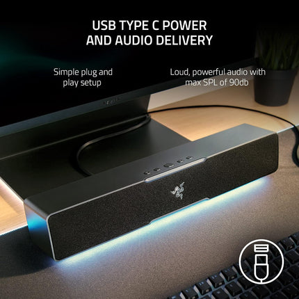 Razer Leviathan V2 X: PC Soundbar with Full-Range Drivers - Chroma RGB - USB Type C Power and Audio Delivery - Bluetooth 5.0 - for PC,-Laptop, Smartphones, Tablets & Nintendo Switch