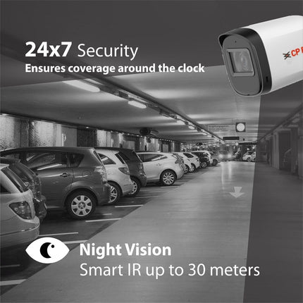CP PLUS 5MP Outdoor Bullet CCTV Camera | 3.6mm Fixed Lens | Smart IR Night Vision 30M | Built-in Mic | 2D DNR | BLC | Analog 4-in-1 AHD/TVI/CVI/CVBS Output | HD Surveillance Camera | CP-URC-TC51PL3C
