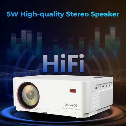 WZATCO Yuva Elite Automatic, Native 1080P Ultra Bright 12600 Lumens Projector for Home, 250” Screen | 5W Speaker | 2 Way Bluetooth | USB Screen Mirroring | White - Unboxify