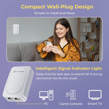 LAPCARE 300Mbps Wi-Fi Range Extender with Dual LAN Ports | High-Speed 2.4GHz Signal Booster for Home & Office | WPS Setup, Wide Compatibility, Reliable Coverage (LRE-602)