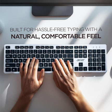 Acer Fusion Wireless Keyboard and Mouse Combo, Durable Stylish Design, 2.4GHz Nano Receiver, 10m Range, Indian Rupee Key, Adjustable DPI (800/1200/1600), Compatible with Windows & Mac (Black & Silver) - Unboxify