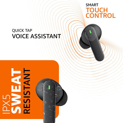 amazon basics True Wireless in-Ear Earbuds with Mic, Low-Latency Gaming Mode, Touch Control, IPX5 Water-Resistance, Bluetooth 5.3, Up to 60 Hours Play Time, Voice Assistance and Fast Charging (Black)
