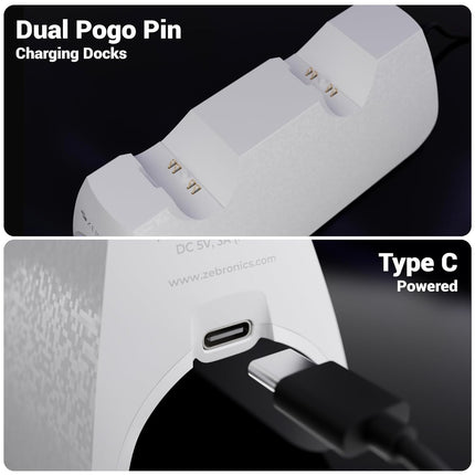 ZEBRONICS PS5C, PS5 Controller Charging Dock, 3H Rapid Charging, Supports Dualsense & Edge Controllers, Dual Pogo Pin, Charging Indicators, Anti-Slip Silicone Base