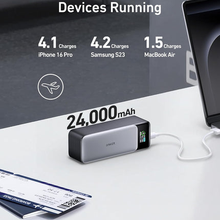 Anker 737 24,000 mAh Power BanK,3 Port Portable Charger, 140W Output, Digital Display, Compatible for iPhone 13 Series, Samsung, MacBook, Dell, AirPods, More Lithium Polymer, 24000 milliamp hour Grey, Black
