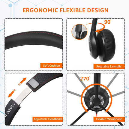 Amazon Basics Pro Series Wired USB On Ear Headset with Mic | 40 mm Driver | Computer/PC or Laptop Headphone | Noise Cancellation Microphone | in-line Control for Home, Office, Teams or Zoom, Black