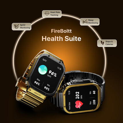 Fire-Boltt Maverick Smartwatch 51.308mm (2.02 inch) IPS Display, Luxury Stainless Steel Look, 320x385 Pixel Resolution, Bluetooth Calling, Voice Assistant (Black Gold)