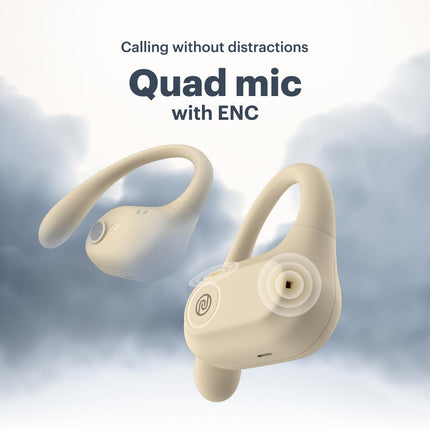 Noise Pure Pods Wireless Open Ear Earbuds with AirWave™ Technology,Up-to 80H Playtime,Quad Mic with ENC,16mm Neodymium Dynamic Driver,Detachable Pure Band,BTv5.3 (Zen Beige)