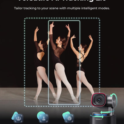 OBSBOT Tiny 3 4K PTZ AI Webcam with 1/1.28” Sensor, Autofocus, AI Tracking 2.0, Voice & Gesture Control, Tri-Mic Spatial Audio, 1080P@120FPS, HDR | Webcam for Streaming, Meetings & Content Creation