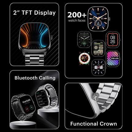 Noise New Macro Smart Watch with 2.0” HD Display,Metallic Finish BT Calling, Functional Crown, 7 Days Battery Life, Sleep Tracking, 200+ Watch Faces (Elite Silver)