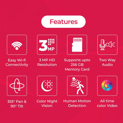 Trueview WiFi 3MP Mini Pan-Tilt-Zoom CCTV Camera | STQC Certified | Indoor & Outdoor Security Camera | Color Night Vision | Cloud & SD Card Storage up to 256GB | Two-Way Talk