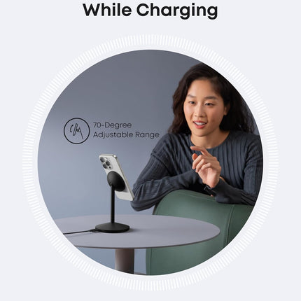 Anker MagGo Wireless Charger, 15W Fast Charging MagSafe Charger Compatible Wireless Charger Stand with USB-C Cable, Qi2 Wireless Charger, for iPhone 16/15/14/13 Series and AirPods (No AC Adapter)