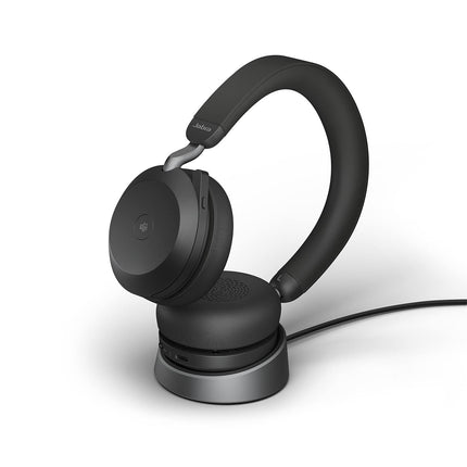 Jabra Evolve2 75 Wireless PC Headset with Charging Dock and 8-Mic Technology - Dual Foam Stereo Headphones with Advanced Active Noise Cancellation, USB-A Bluetooth Adapter and UC Compatibility - Black