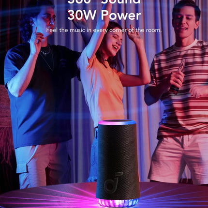 Soundcore by Anker Glow Portable Speaker with 30W 360° Sound, Synchronized Radiant Light, 18H Playback, Customizable Eq and Light Show, and Ip67 Waterproof - Black, Bluetooth