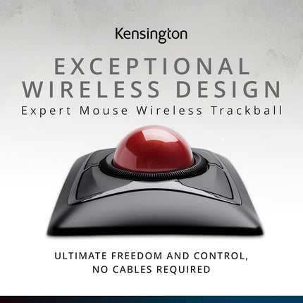 Kensington Expert Mouse® Wireless Trackball Mouse, Easy Finger Control, Precision and Smooth DiamondEye™ Optical Tracking, Ergonomic and Ambidextrous Comfort Design for Windows, PC and Mac (Black)