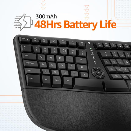 Amazon Basics Pro Series Wireless Ergonomic Keyboard with Mouse|2.4GHz & Bluetooth | Multi-Device Support | 12 Programmable Keys | Cushioned Wrist Rest | 48 Hr Playtime | PC,Laptop,Tablet Compatible