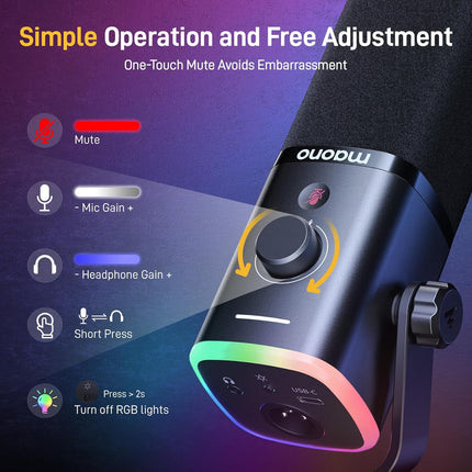 MAONO Dynamic Gaming Microphone: USB/XLR Podcast Mic with Boom Arm, Software, PC Mic for Gamer- Podcast Setup for Streaming, Recording Studio, YouTube Content Creation Online Chat-PD100XS