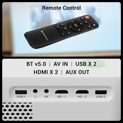 ZEBRONICS PIXAPLAY 65, Android Projector, 10000 Lumens, 4K Support, 200 Inch Screen Size, Electronic Focus, Built-in Speaker, Bluetooth, HDMI, USB, WiFi, AUX, 1080p Native, Miracast