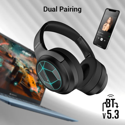 ZEBRONICS Envy 2, Wireless Over Ear Headphone, ENC, Upto 65* Hours Playback, Gaming Mode, Dual Pairing, Bluetooth v5.3, AUX, Call Function, Voice Assistant, Foldable Design, Detachable Mic (Black)