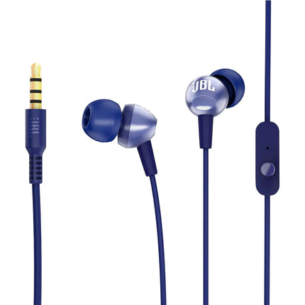 JBL C200SI, Premium in Ear Wired Earphones with Mic, Signature Sound, One Button Multi-Function Remote, Premium Metallic Finish, Angled Earbuds for Comfort fit (Blue)