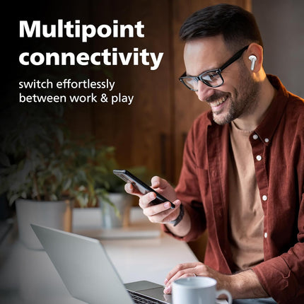 Philips TAT1150WT/94 Premium Wireless Earbuds with ANC,Quad Mic ENC,Up to 55 Hr Playtime, 13mm Neodymium Drivers,Multipoint, ergonomically Designed,IPX5 Water Resistance,Fast Charging(Bright White)