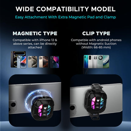 Evofox Hailstone Sense AI Magnetic Semiconductor Mobile Cooler | Smart AI,L1,L2,L3 Mode for Temperature Control |15W Freeze Cooling | for iPhone 12/13/14/15/16,17, iPads and Android Smartphones