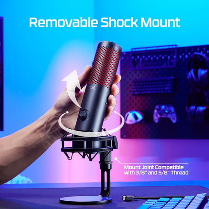 HyperX QuadCast 2-USB Microphone for Gaming,Streaming and Podcasting,On-Board Controls, LED Lighting, Quick Release Shock Mount and Built-in Arm/Stand Mount,PC,Mac,PS5,PS4,USB-C-Black