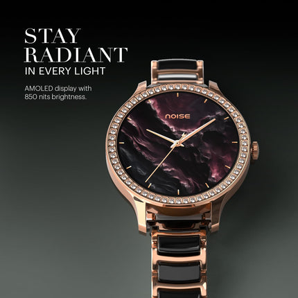 Noise Diva Araya Smartwatch for Women with AMOLED Display (850 Nits), 60 Precision-Set Crystals, Cycle Tracking, Skin Temperature, SOS with Live Location, 100+ Watch Faces - Iconic Rose Gold