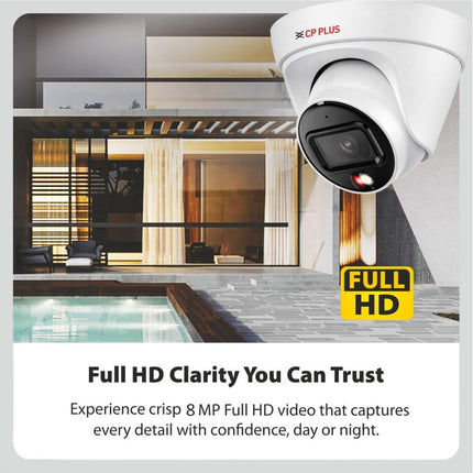 CP Plus 8MP Dual Light Dome Camera, IR Range of 30 Mtr., Warm Light Range of 30 Mtr, PoE, IP67, Support Built-in Mic, DWDR, Day/Night (ICR), Instastream, H.265, H.264, MJPEG [CP-UNC-DA81L3C-LQ]