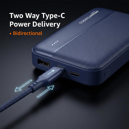 Amazon Basics 20000 mAh Power Bank | 22.5W Fast Charging | Dual Output & Input | Charge 3 Devices Simultaneously | for Smartphones, TWS Earbuds, Speakers, Tablets