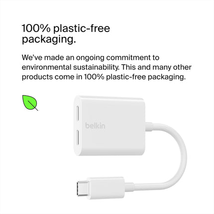 Belkin Type-C Audio + Charge Rockstar, USB-C Audio Adapter for iPhone 15 Series, iPad, Google Pixel, Galaxy and More- White