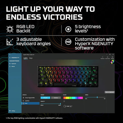 Hyperx Alloy Origins 60 - USB-C Mechanical Gaming Keyboard - Ultra Compact 60% Form Factor - (Aqua Switch) - Double Shot Pbt Keycaps - RGB Led Backlit - Ngenuity Software Compatible (56R61AA#ABA)