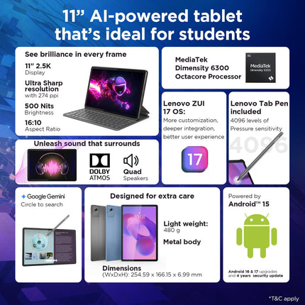 Lenovo Idea Tab with Pen|5G + Wi-Fi|11 Inch,2.5K Display with 500 Nits Brightness|8 GB RAM + 256 GB ROM
