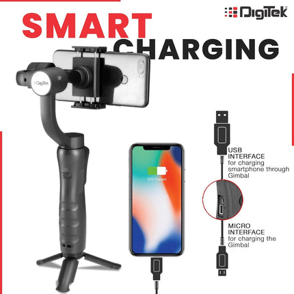 DIGITEK 3-Axis Handheld Gimbal Stabilizer for Smartphones & Gopro with Face & Object Tracking Motion, Various Time Lapse Features & Upto 12 hrs. Operational Time (DSG 005), Black