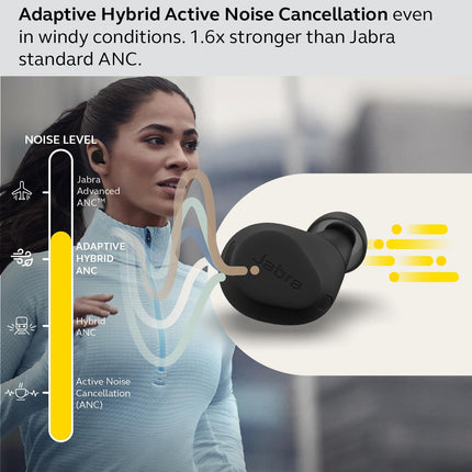 Jabra Elite 8 Active Wireless in-Ear Bluetooth Earbuds with Adaptive Hybrid Active Noise Cancellation and 6 Built-in Microphones, Water and Sweat Resistant - Black