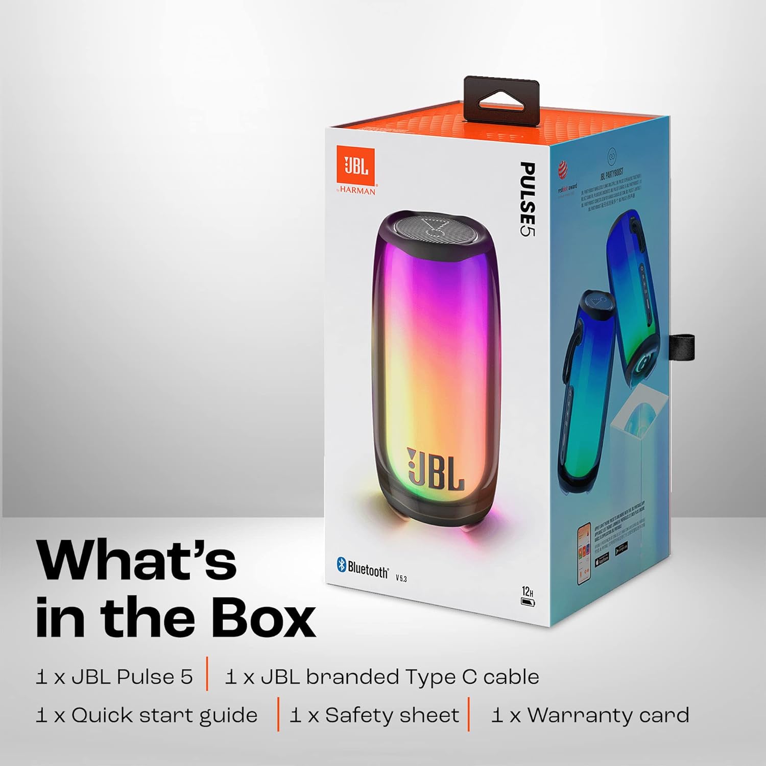 JBL Pulse 5, Wireless Portable Bluetooth Speaker, 40 Watt, Customized 360° Lightshow Portable App, Pro Sound, Deep Bass, 12 Hours Playtime,