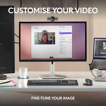 Logitech MX Brio Ultra HD 4K Collaboration and Streaming Webcam with Free Adobe Subscription, 1080p at 60 FPS, Dual Noise Reducing Mics, Show Mode, USB-C, Webcam Cover