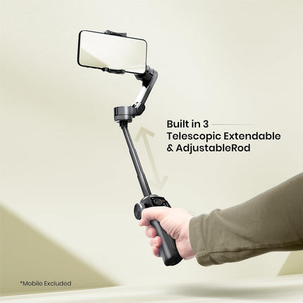 Digitek (DSG-009F) 3 Axis Foldable Smartphone Gimbal with Built-in 3 Telescopic Extendable & Adjustable Rod, Compatible with All Smartphones, Low Angle Shoot & Position, Wheel Zoom in & Out (Black)
