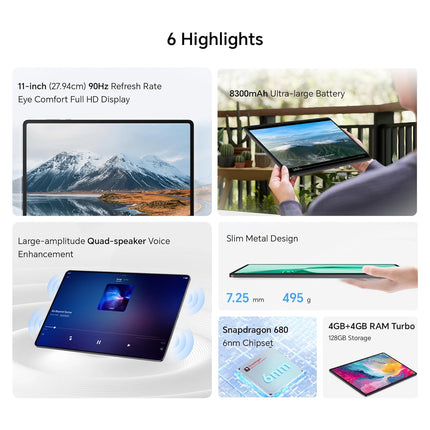 HONOR Pad X8A with Free Flip-Cover 27.94Cm (11 Inch) Wi-Fi Tablet,4GB Ram 128 GB ROM
