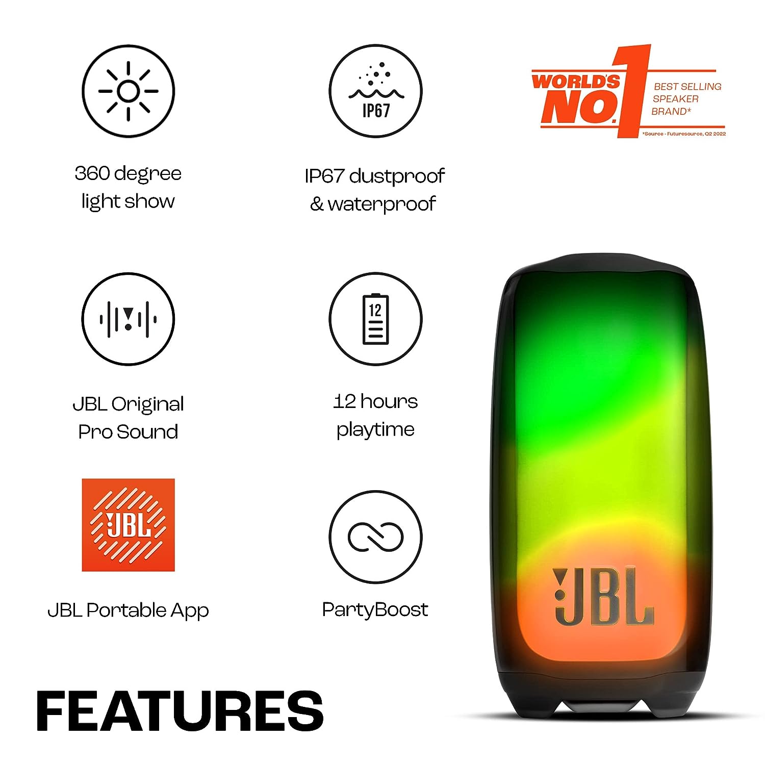 JBL Pulse 5  Portable Bluetooth speaker with light show