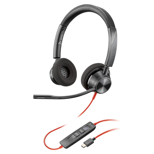 Poly (Plantronics) Blackwire 3320 Stereo Headset, On-Ear w/Noise-canceling mic, 130g, Connect to Mobile/Tablet via USB-C/A, 180-degree pivoting Speakers, Dynamic EQ, Hi-Fi Stereo, Black, 8G0Y9AA