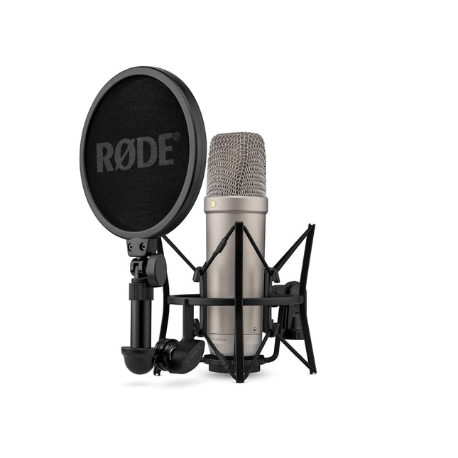 Rode Nt1 5Th Generation Large-Diaphragm Studio Condenser Microphone with XLR and USB Outputs, Shock Mount and Pop Filter for Music Production, Vocal Recording and Podcasting (Silver)
