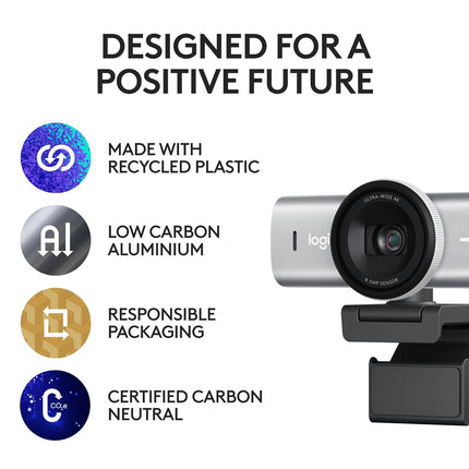Logitech MX Brio Ultra HD 4K Collaboration and Streaming Webcam with Free Adobe Subscription, 1080p at 60 FPS, Dual Noise Reducing Mics, Show Mode, USB-C, Webcam Cover