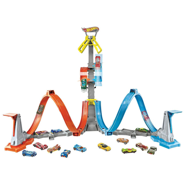 Mattel Hot Wheels Loop & Launch Track Set for Kids 5-10 Years Old with Adjustable 2-Foot-Tall Winner S Cage, Spiral Loop, & Point Panels, Simple Set-Up & Collapsible for Easy Storage