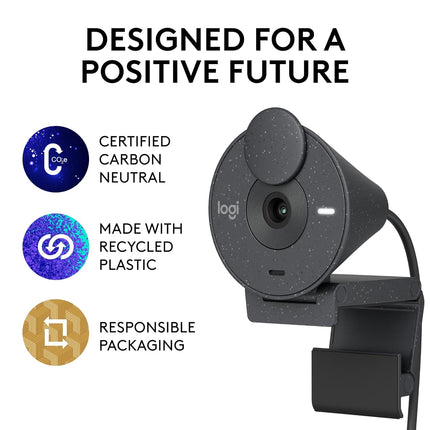 Logitech Brio 300 Full Hd Webcam with Privacy Shutter, Noise Reduction Microphone, USB-C, Certified for Zoom, Microsoft Teams, Google Meet, Auto Light Correction - Graphite - Digital